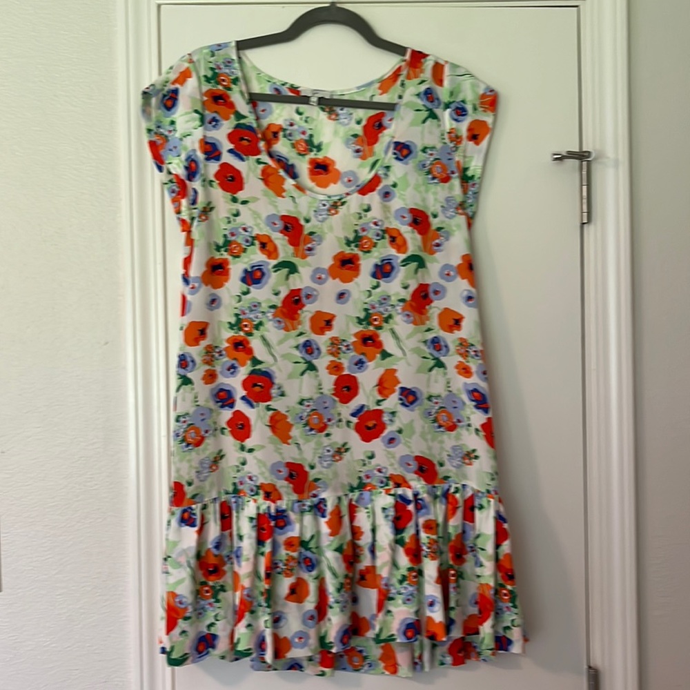 Joie Floral Dress with Red and Orange Accents